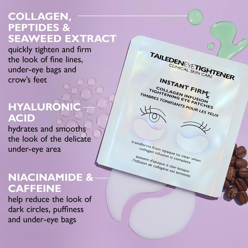 Instant Collagen Infusion Tightening Eye Patches (8 Pairs), Color Changing Collagen Mask, Hydrating Gel Patches with Niacinamide & Hyaluronic Acid, Brightening, Serum
