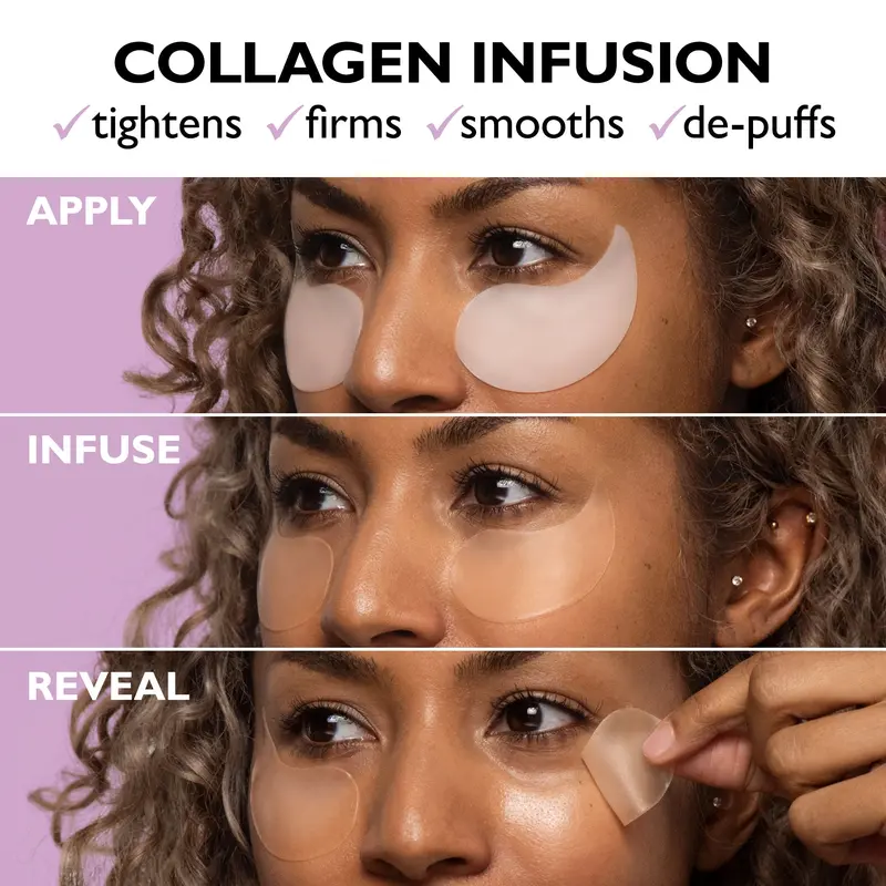 Instant Collagen Infusion Tightening Eye Patches (8 Pairs), Color Changing Collagen Mask, Hydrating Gel Patches with Niacinamide & Hyaluronic Acid, Brightening, Serum